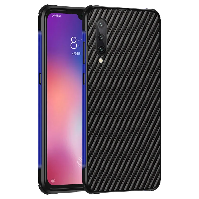 BLACK Blue Роскошный Гибридный чехол для Xiaomi mi 9/Red mi K20/K20 Pro, жесткий чехол из углеродного волокна, металлический бампер+ защитный чехол для ПК - Цвет: BLACK Blue
