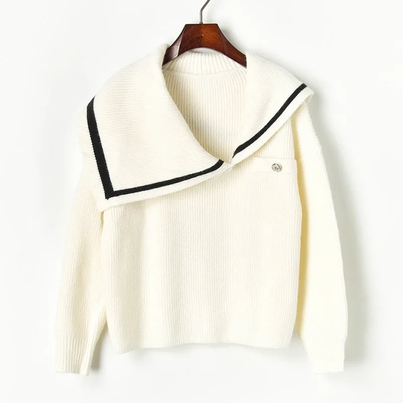 

New 2019 Autumn Winter Thick Sweaters Women Irregular Naval Collar Female Solid Patchwork Pullovers High Street Girl's Jumpers