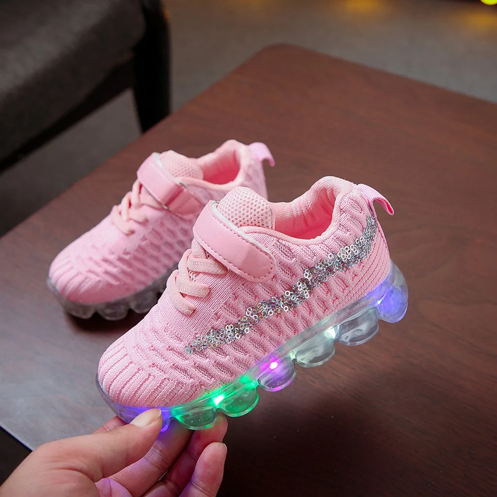 Children Kid Baby Girls Boys Bling Led Luminous Sport Run Sneakers Casual Shoes soft sole mesh Hook&Loop baby shoes lovely