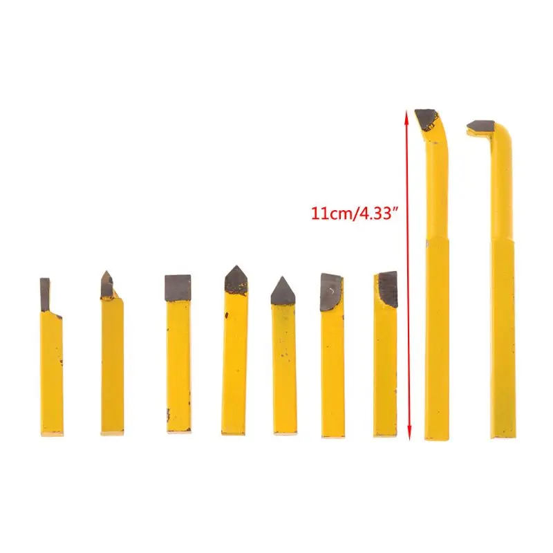 9PCS 8x8MM Carbide Tip Tipped Lathe Metal Cutter Bit Cutting Tool Set Yellow UK 