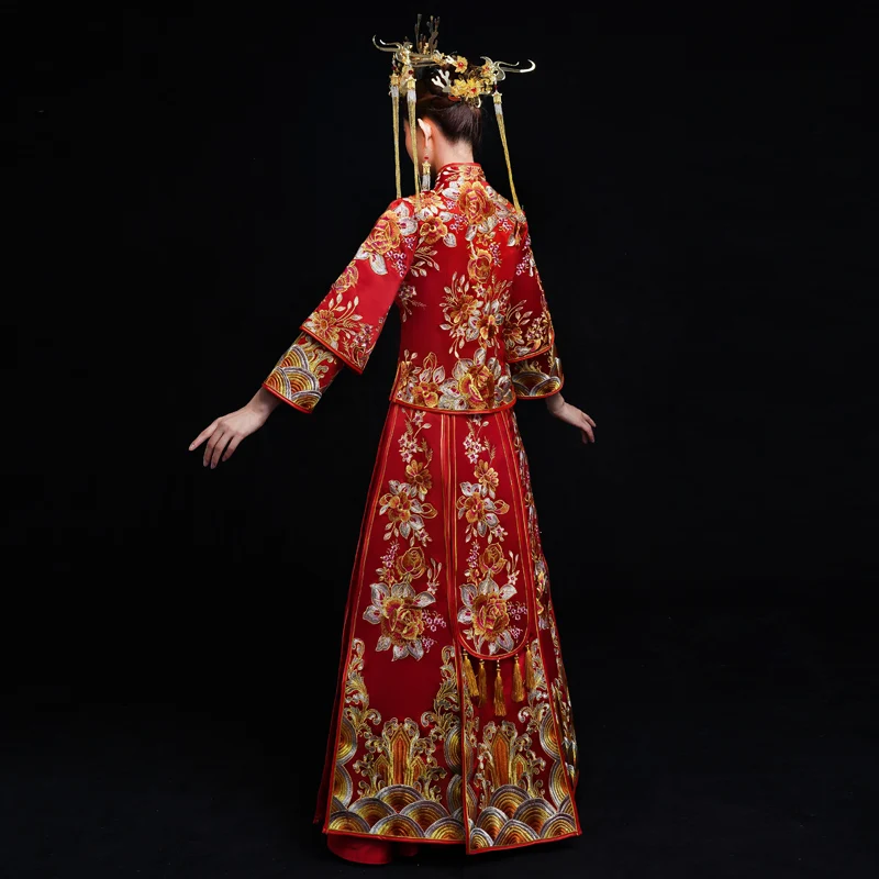 Длинный рукав Cheongsam для заморских китайских добавить горный хрусталь вечерние платья Феникс ручной работы вышитое платье-чанпао Восточное роскошное платье