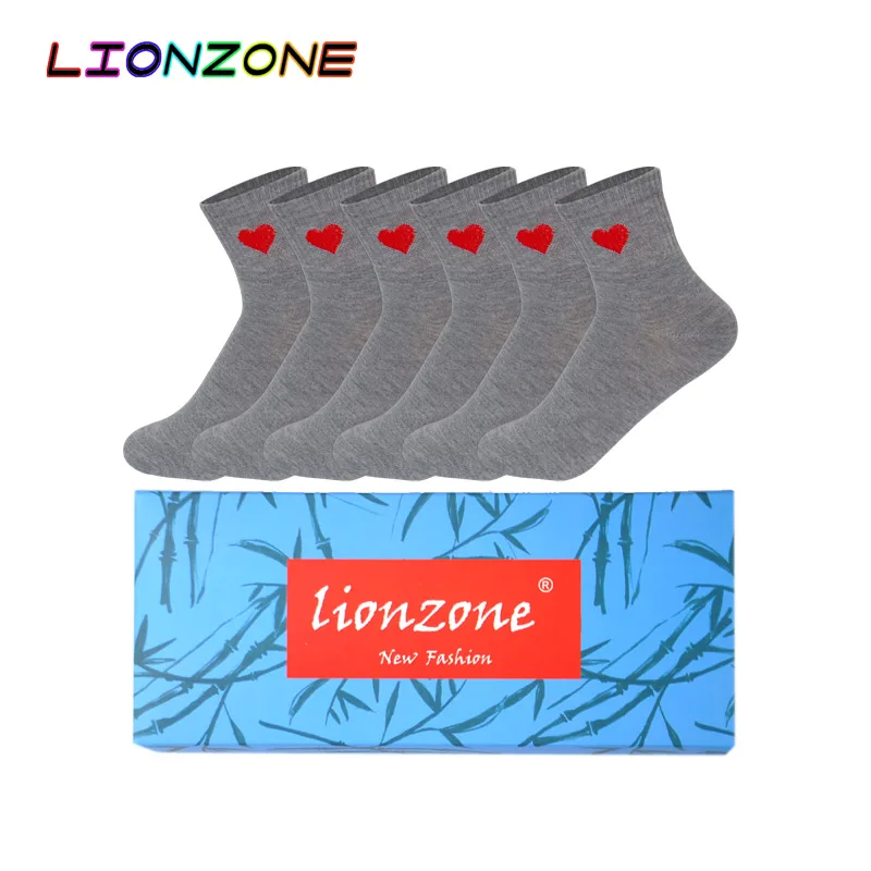 Grey LIONZONE 6 пар/лот милые носки с милыми сердечками женские дышащие удобные осенние зимние забавные бамбуковые носки для отдыха Meias - Цвет: Grey
