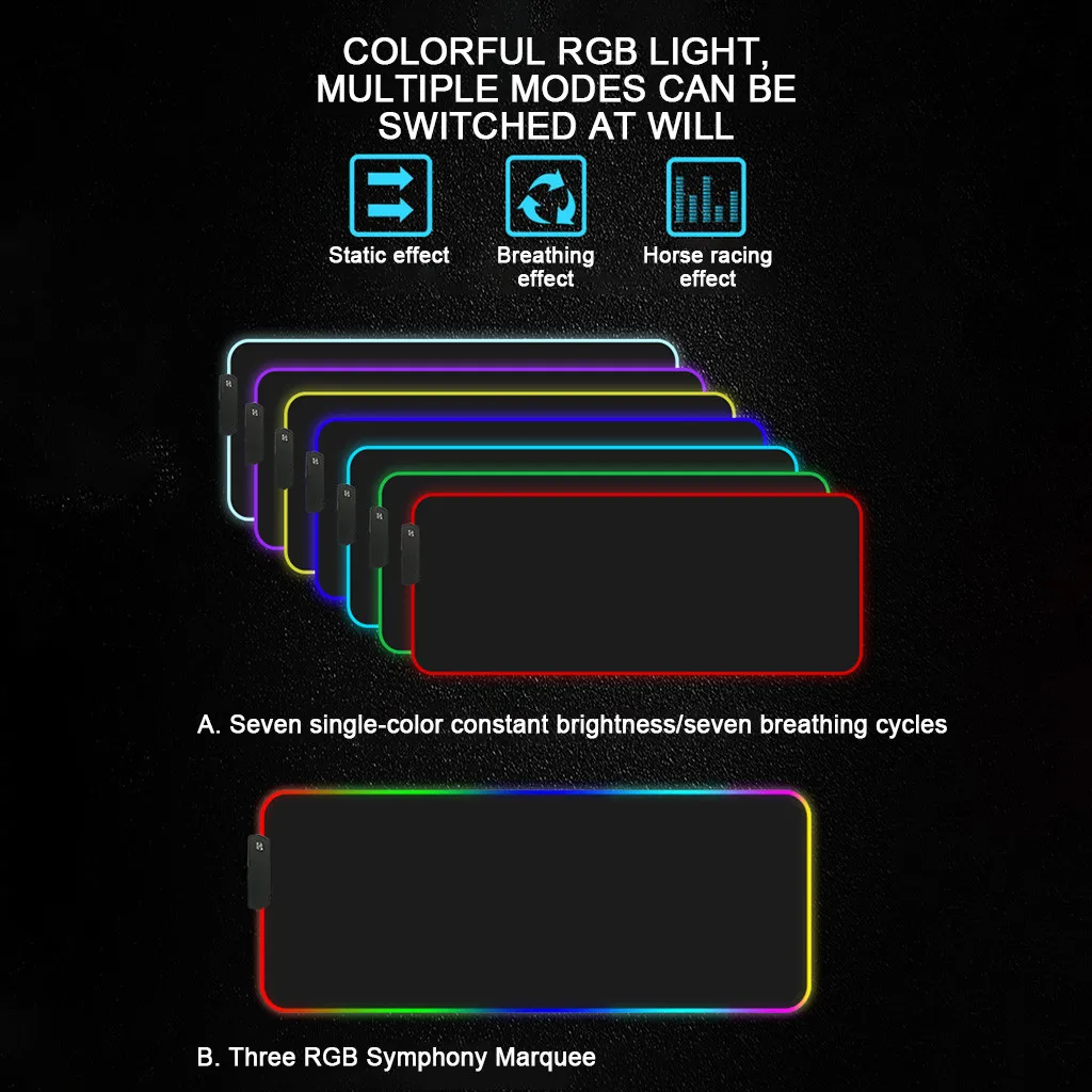 RGB игровой коврик для мыши большой компьютерной клавиатуры модный цветной