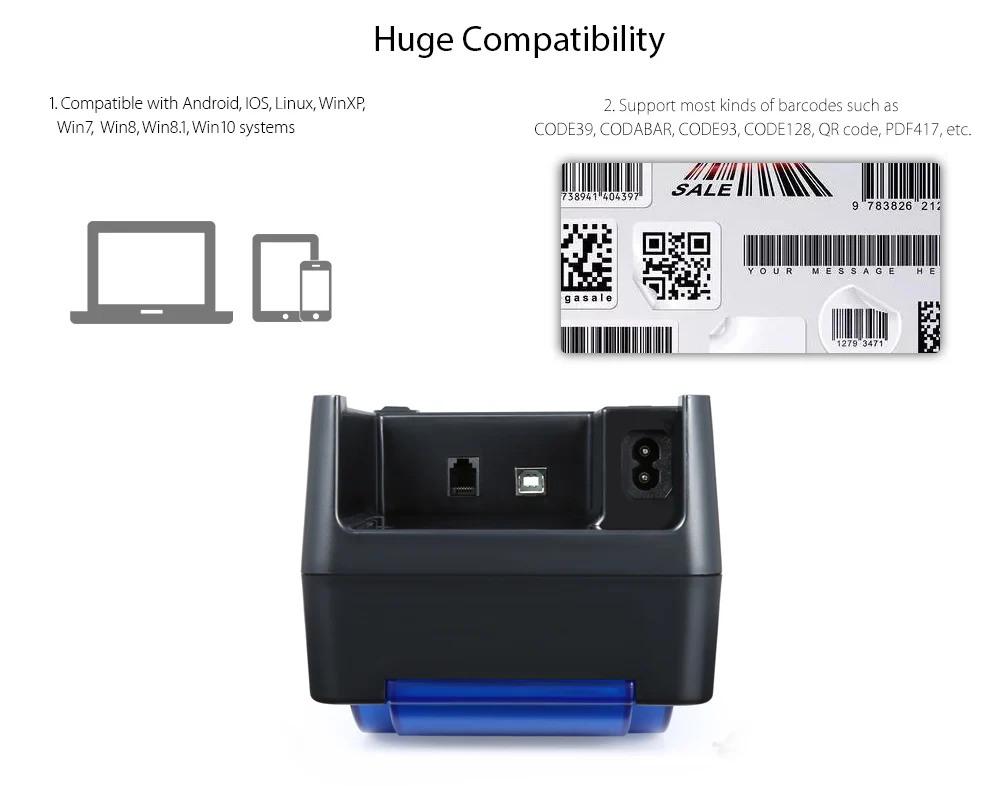HOIN HOP H58 USB портативный термопринтер, чековый инструмент, принтер для билетов, проводная печать для Android iOS с европейской вилкой