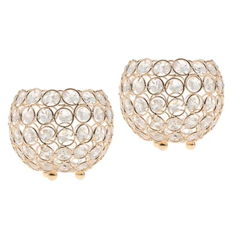 

2x Golden Crystal Candle Holders Candleholder Table Centerpiece Ornaments Wedding Party Supplies Office Ornamnet 12cm Dia