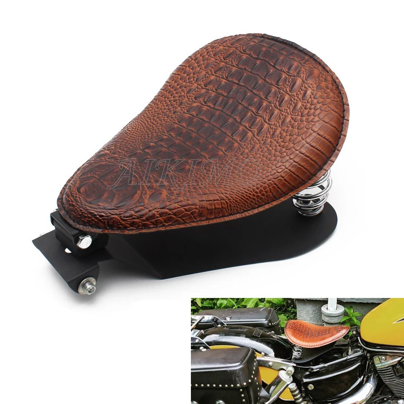Asiento individual de cuero cocodrilo con Kit de soporte de resorte para Harley Sportster XL 1200 883 48 Chopper Bobber, asientos personalizados| | -