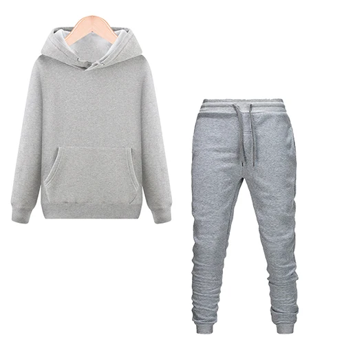 light grey Зимний модный женский спортивный костюм, свитер, комплект со штанами, однотонный пуловер с длинными рукавами, толстовка, повседневный спортивный костюм - Цвет: light grey