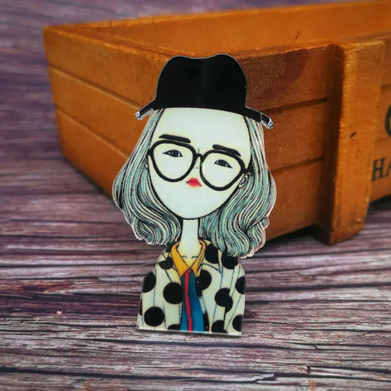 Style13 Модная брошь на булавке, Женская Брошь, девушки, лицо, модели персонажей из мультфильмов, Акриловые броши, кавайная одежда с помпонами, ювелирные изделия, аксессуары - Окраска металла: Style13
