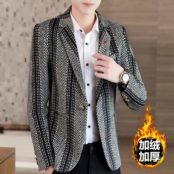 

2020 men single herringbone cultivate one's morality leisure suit young handsome and velvet striped suit