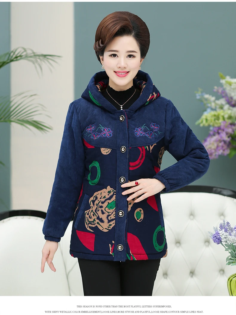 Winter Women Quilted Corduroy Coats Thick Fleece Plush Liner Hooded Jackets Chinese Padded Basic Coat With Hood Padded Outerwear
