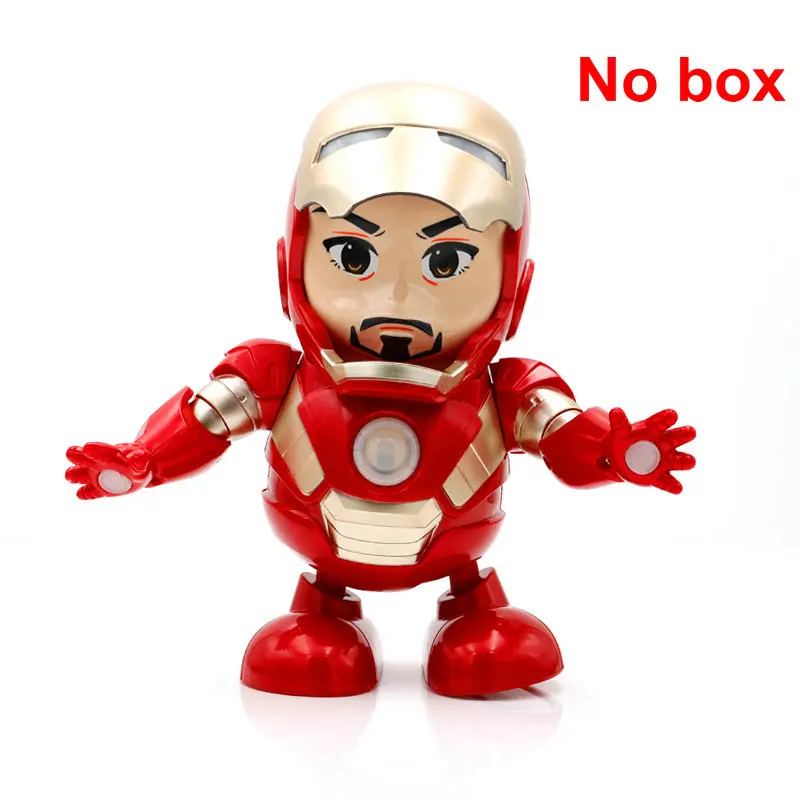 Ironman no box Дизайн в стиле Мстителей Super hero Человек-паук танец фигуркы игрушки с Led светильник музыка робот hero электронный Железный человек детские игрушки - Цвет: Ironman no box