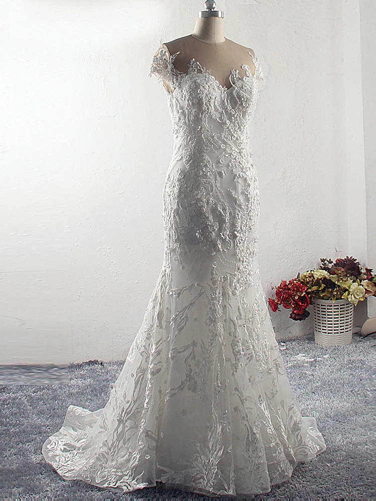 picture color RSW1536 Vestido De Noiva, кружевные свадебные платья русалки,, Короткое свадебное платье с коротким рукавом, свадебное платье невесты, Robe de mariage - Цвет: picture color