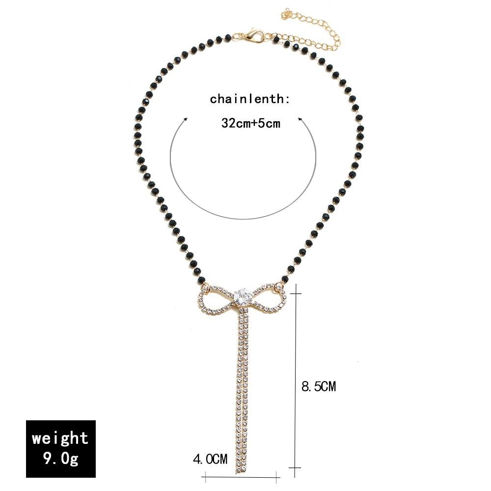 Модные ожерелья и кулоны для женщин Collier Femme, Винтажное колье с бантом и черным бисером для женщин, Жемчужное ювелирное изделие, подарок