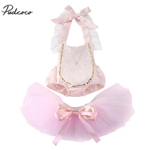 Г. Летняя одежда для малышей кружевной комбинезон в цветочек с открытой спиной комбинезон в складку+ юбка-пачка комплект из 2 предметов для дня рождения От 0 до 2 лет