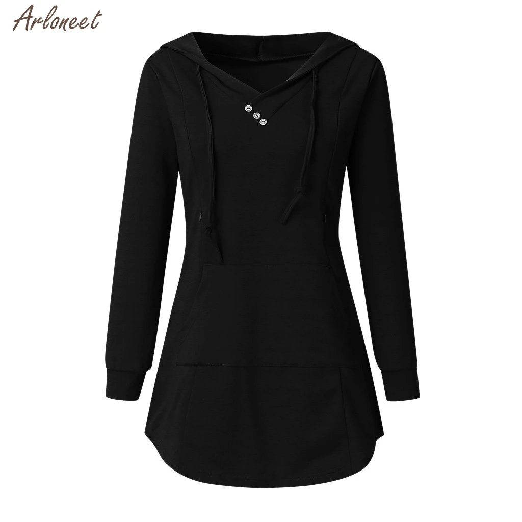 Для женщин Пижама для беременных, с длинным рукавом с твердым верхом Асимметричный пуловер с капюшоном средства ухода за кожей для будущих мам блузка рубашка