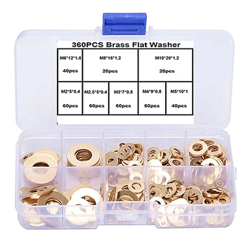 

360Pcs Copper Gasket Gasket Flat Ring Seal Assortment Kit with M2 / M2.5 / M3 / M4 / M5 / M6 / M8 / M10