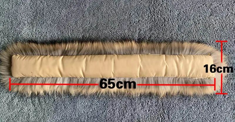 65cm 16cm Real Raccoon Fur Collar Womens Natural Fur Gray Collar Real Fur Shawl Raccoon collar Fur Scraves - Color: 65cm 16cm