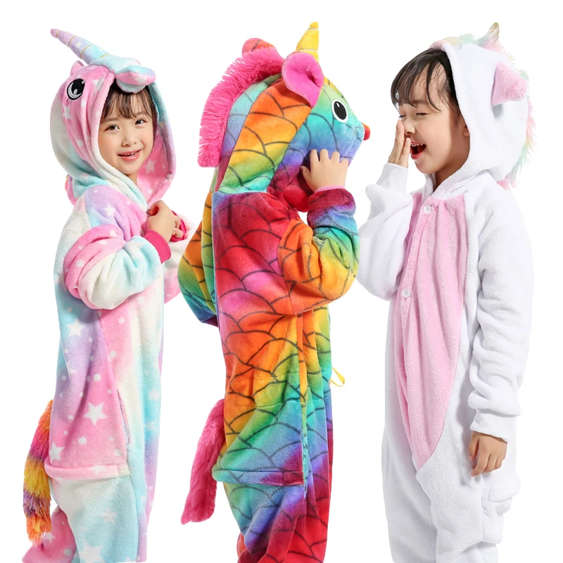 Children Kigurumi Pajamas For Girls Unicorn Sleepwear Animal Cartoon Onesie Kids Pyjamas Winter Warm Jumpsuit Baby Boys Costumes