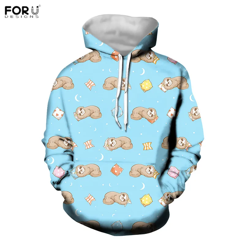FORUDESIGNS/ женские толстовки с капюшоном с милым животным ленивецом с цветочным узором, свитера, пуловеры с круглым вырезом, Теплые Топы, толстовка - Цвет: HXA30Z72