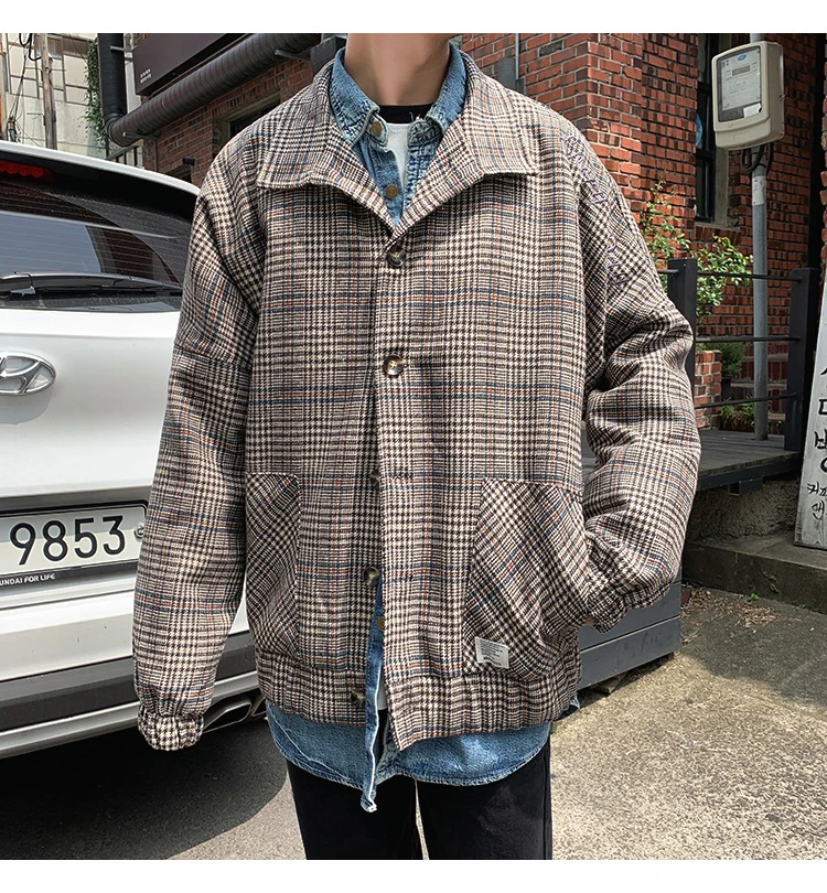 Korean Men Women Plaid Jackets Shoulder Letter Embroidery lovers Coats Autumn Winter Man Jacket Casual Clothes Plus Size