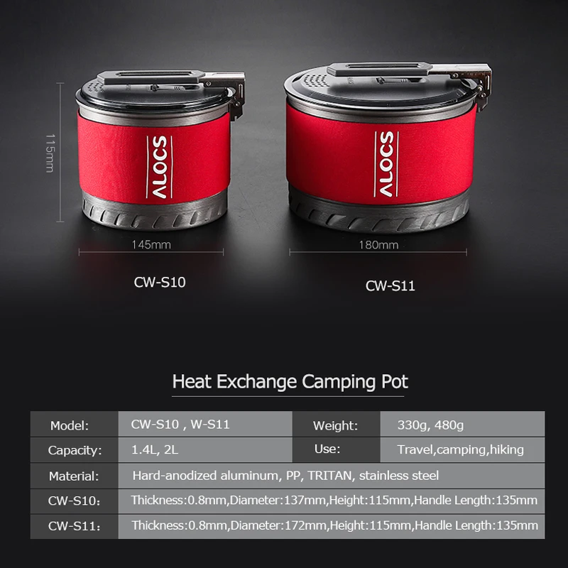 Alocs CW-S10 CWS1 Outdoor Heat Exchange Camping Cooking Pot Cookware Folding Handle For Hiking Backpacking Picnic 2