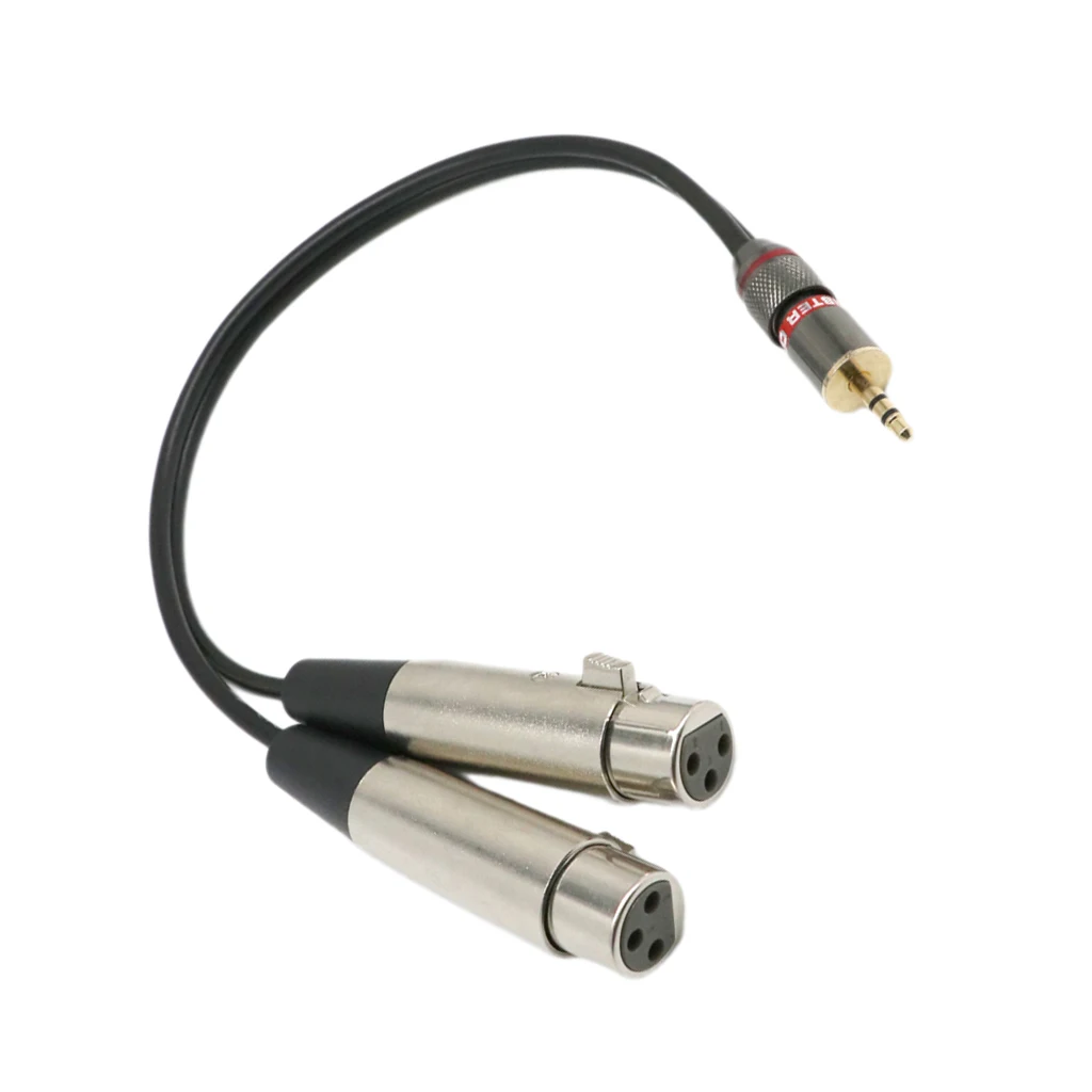 3.5mm to 2 XLR Female Y Splitter Cable, 3.5mm (Mini) 1/8" TRS Stereo Male to 2 Port Dual XLR Female Adapter Cable Cord 1 Feet