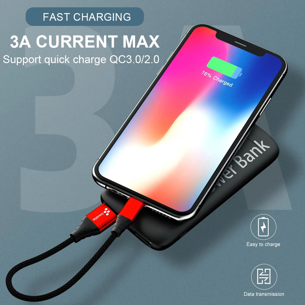 Swalle Micro USB кабель 3A нейлоновый провод для быстрого заряда для iPhone samsung Xiaomi Android type-C мобильный телефон usb зарядный шнур