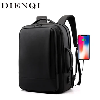 

DIENQI Thin Backpack Men Vintage Rucksack Men's Belt Portable Backpack Anti-theft Mochila USB Charging Waterproof Back Bag 2020
