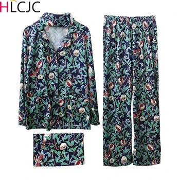 

Women 4 Pieces Silk Long-sleeved Pajamas Korean Lapel Print Sleepwear Spring Womens Luxury Sexy Home Clothes Pyjamas Satin Set