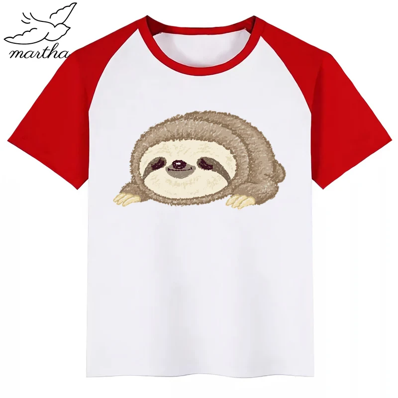 Летние топы для мальчиков и девочек; футболка с акварельным принтом ленивых; детская одежда с короткими рукавами и забавными животными