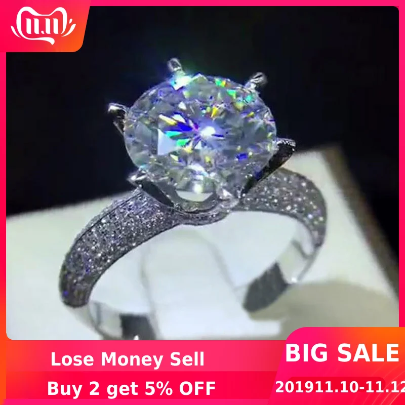 Solitaire Promise Кольца для женщин 925 пробы серебро 3ct AAAAA cz Женское Обручальное кольцо обручальное свадебное ювелирное изделие подарок