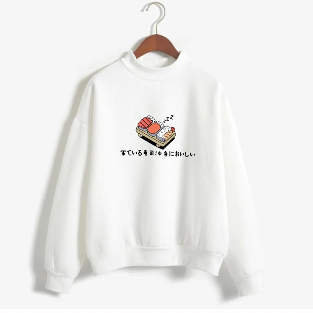JAYCOSIN Fashion Women Casual Simple Sushi Printed Hooded Loose Sweatshirt Comfortable Soft Sweet Cute Pullover Top Blouse