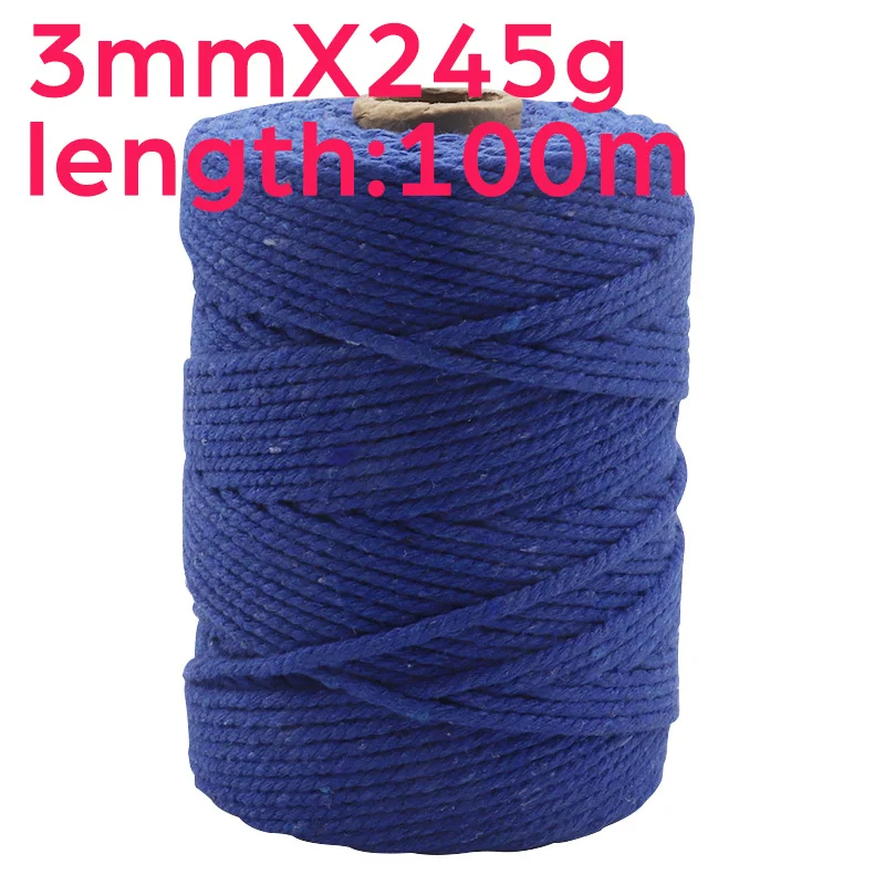 3mm 100m BU 2 мм/3 мм натуральный хлопковый шнур ручной работы, нить для вязания макраме, веревка для рукоделия, подвесной гобелен, плетение, пряжа, вязальная веревка, ручная работа - Цвет: 3mm 100m BU