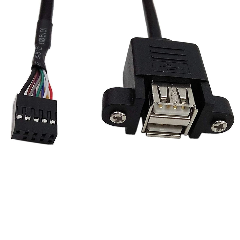 50 см Dual USB 2,0 A Женское крепление на панель-10 P 0,1 дюймов Заголовок шаг материнская плата кабель