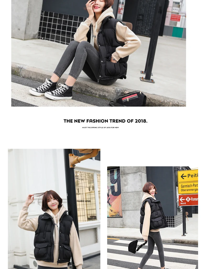 Women Autumn Winter Vest Korean Sleeveless Hooded Short Coat Casual Jacket Warm Solid Outwear Manteau Gilet Femme Hiver Clothes