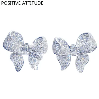 

Fashion Personality Shiny CZ Bow Female Earrings Wedding Engagement Love Star Earring Jewelry Hypoallergenic