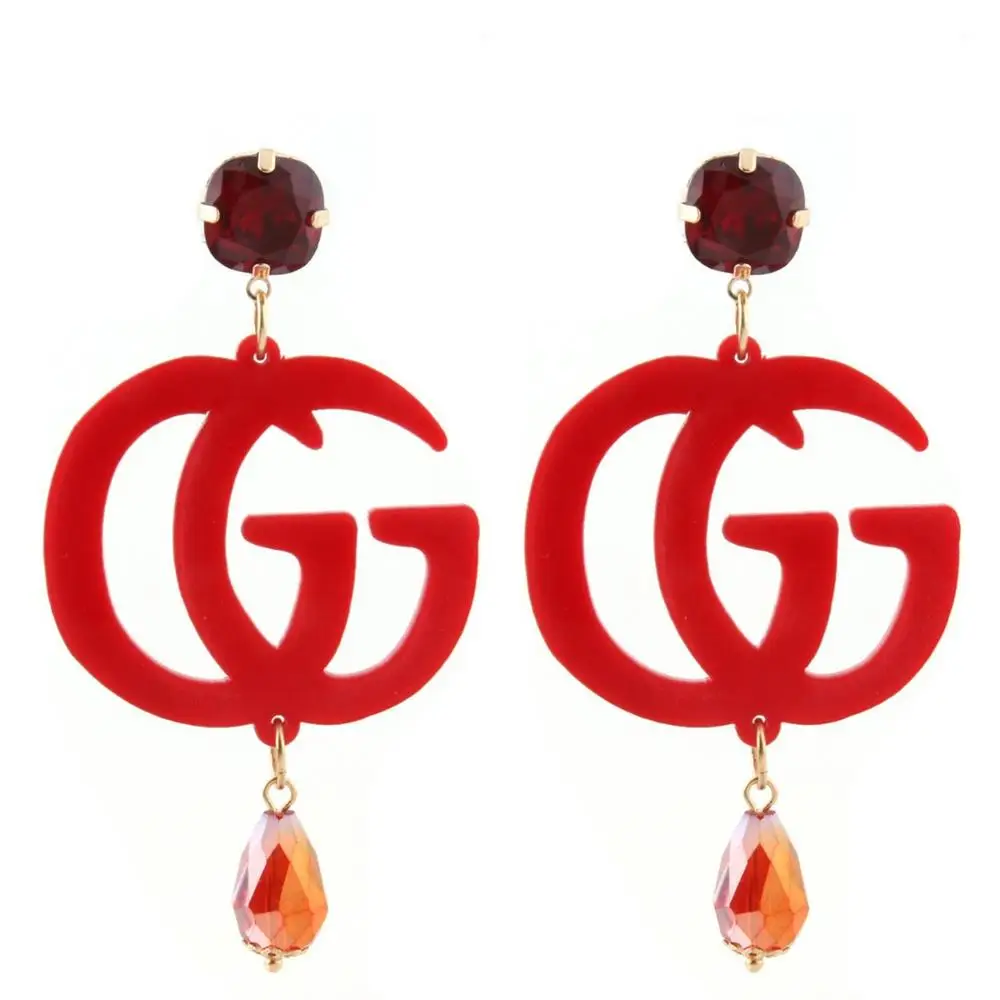 EG-Red Aretes висячие серьги с буквами для женщин модные большие серьги с кристаллами Роскошные брендовые серьги для свадьбы Oorbellen модный подарок - Окраска металла: EG-Red