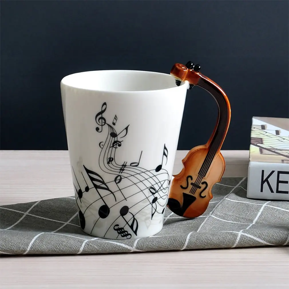 

Guitar/Violin Shape Handle Cup Art Ceramic Mug Musical Instrument Note Style Coffee Milk Christmas Gift Home Office Drinkware
