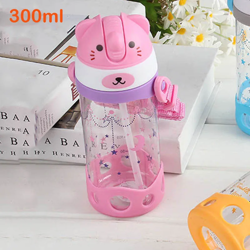 300ml Pink Sling 250/300 мл детские бутылочки детские силиконовые чашки Сиппи Детские тренировочные чашки милая детская питьевая вода соломенная ручка бутылочка для кормления - Цвет: 300ml Pink Sling