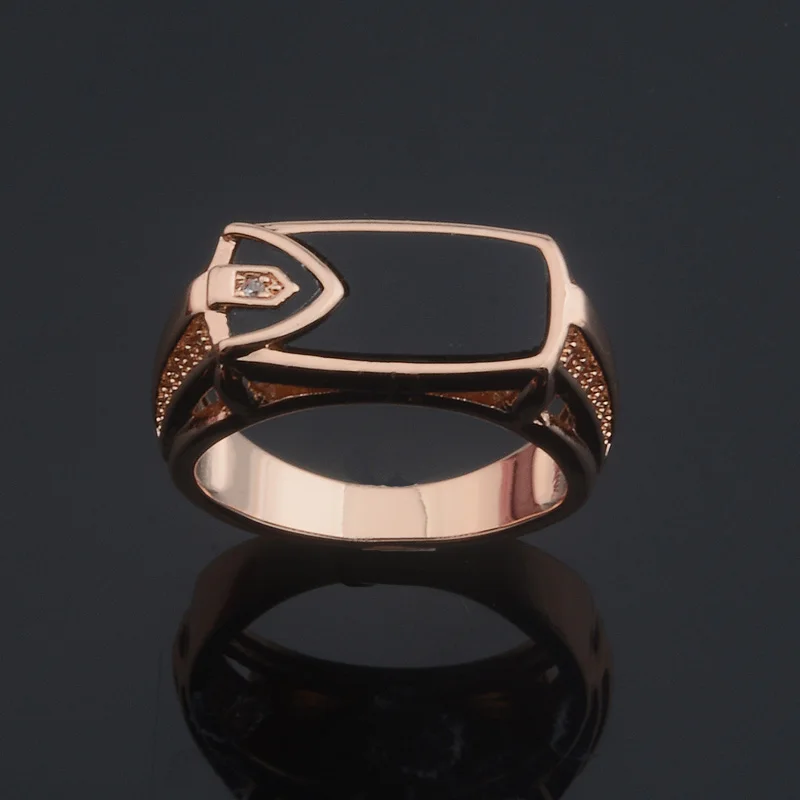 Fj 9Mm Unisex Uomo 585 Anelli In Pietra Nera Color Oro Rosa Cool