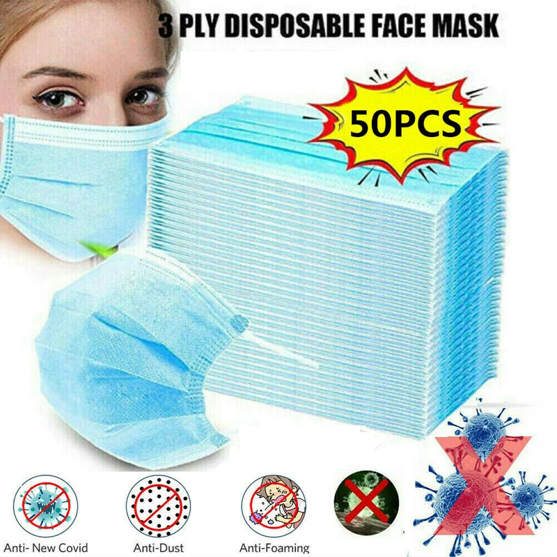 

Drop Ship Disposable Face Mask 3-Ply Protective Non-woven Disposable Elastic Mouth Soft Breathable Hygiene Safety Face Masks