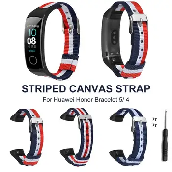 

New Arrival Replacement Watch Band Wrist Strap Universal Striped Canvas Strap for Huawei Honor Bracelet 5 Honor Bracelet 4