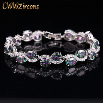 

CWWZircons Mystical Rainbow Natural Colored CZ Stone Women Bracelets Bangles with Cubic Zirconia Jewelry Accessories CB136