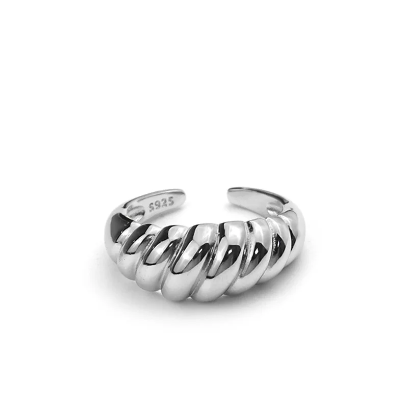 Silver Ring Oblique Thread French Ring Women Simple Opening Jewelry Prevent Allergy