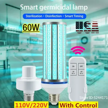 

UV Ultraviolet Light 60W UVC Sterilizing Disinfection Lamp Remote Control E26 E27 195LED 254nm Bulb Germicidal Disinfection Lamp