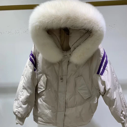 White Tcyeek, зимнее пальто, женский пуховик, натуральный Лисий мех, с капюшоном, одежда,, теплый, 90% утиный пух, куртка, женский пуховик, парка Hiver, LW2232 - Цвет: White