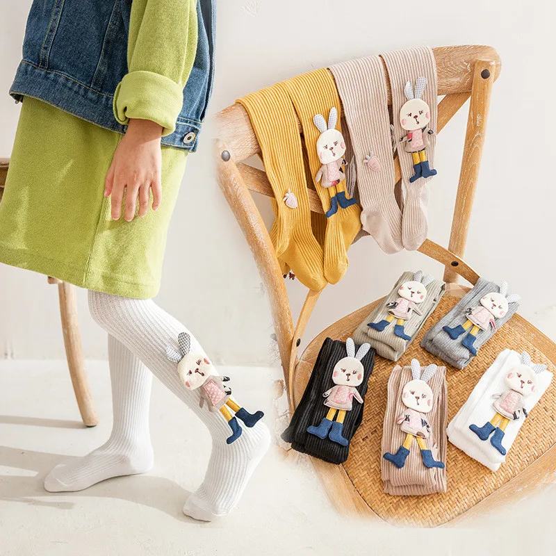 2-7Years Spring Autumn Tights for Girls Cotton Knitted Children's Pantyhose Cartoon Rabbit Kids Girls Tights kids pantyhose,ballet tights,toddler tights