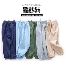 Детские противомоскитные штаны Лето г. стиль, тонкие хлопковые льняные брюки для мальчиков Детский фонарь, брюки повседневные штаны для больших мальчиков