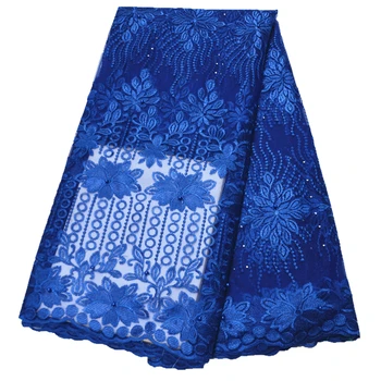 

Blesing 2020 new Embroidery Floral French Lace Fabric royal blue african tulle lace fabric for party dress