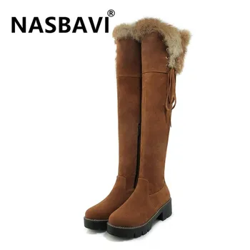 

Large size 34-43 over the knee boots fashion shoes women keep warm Thick hair boots mid heels shoes non-slip winter boots